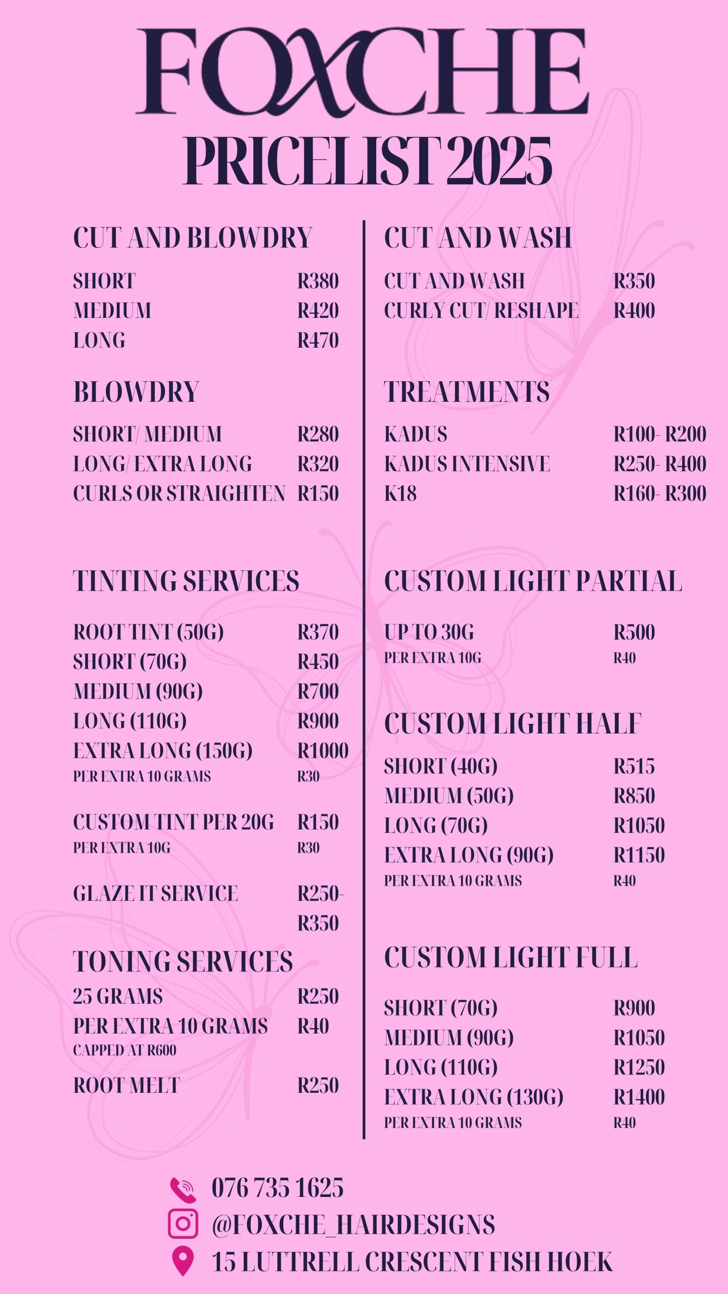 Foxche Hair Pricelist 