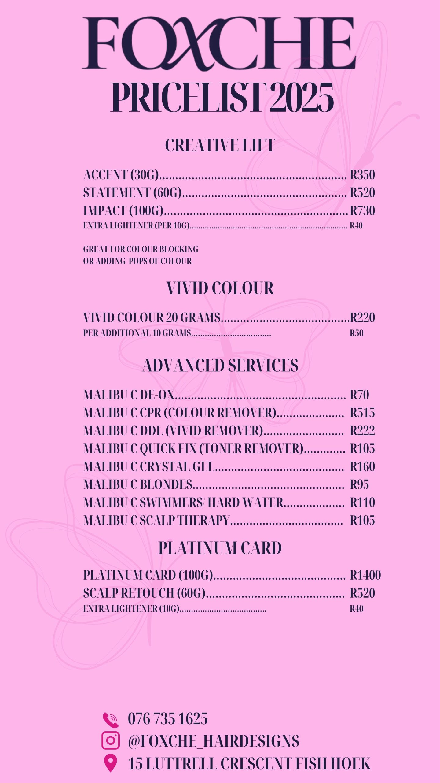 Foxche Hair Pricelist 